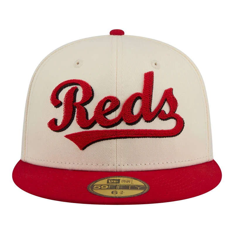 Men's New Era  Cream Cincinnati Reds Two-Tone Stitch 59FIFTY Fitted Hat