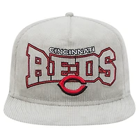 Casquette de golf à visière snapback en velours côtelé gris Cincinnati Reds de New Era pour homme