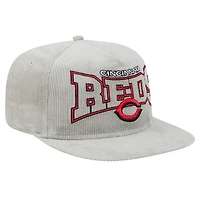 Casquette de golf à visière snapback en velours côtelé gris Cincinnati Reds de New Era pour homme