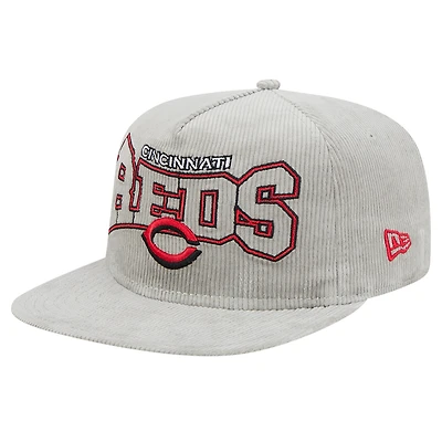 Casquette de golf à visière snapback en velours côtelé gris Cincinnati Reds de New Era pour homme
