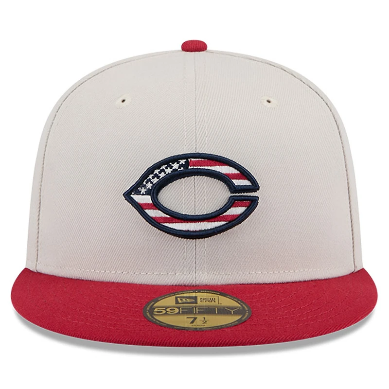 Men's New Era  Khaki/Red Cincinnati Reds 2024 Fourth of July 59FIFTY Fitted Hat