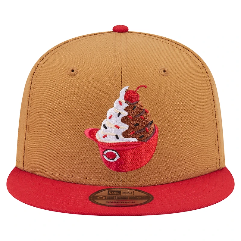 Men's New Era Khaki/Red Cincinnati Reds Ice Cream 9FIFTY Snapback Hat