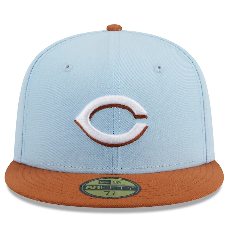 Men's New Era Light Blue/Brown Cincinnati Reds Spring Color Basic Two-Tone 59FIFTY Fitted Hat