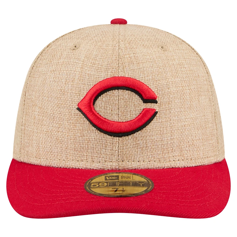 Men's New Era  Natural/Red Cincinnati Reds Twine 59FIFTY Fitted Hat