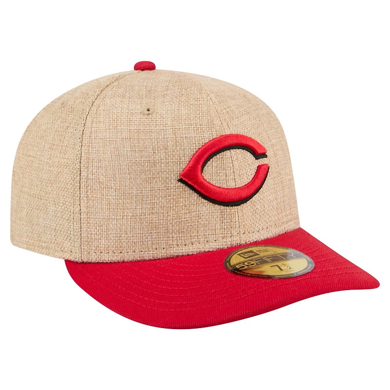 Men's New Era  Natural/Red Cincinnati Reds Twine 59FIFTY Fitted Hat