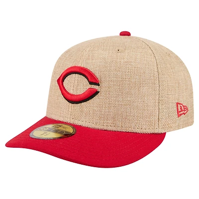 Casquette ajustée New Era 59FIFTY pour homme, coloris naturel/rouge, motif Twine des Reds de Cincinnati