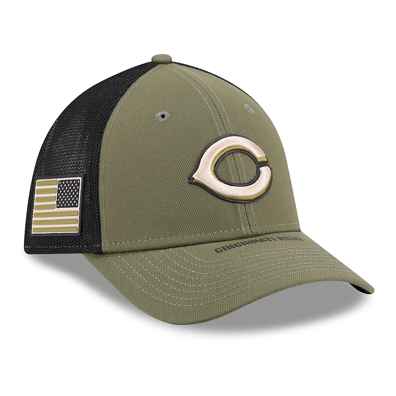 Casquette New Era Flex Olive Cincinnati Reds 2026 Journée des Forces armées 39THIRTY M-Crown