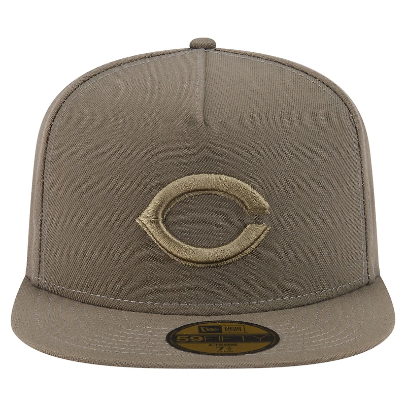 Casquette ajustée A-Frame 59FIFTY pour homme New Era, coloris olive, Cincinnati Reds