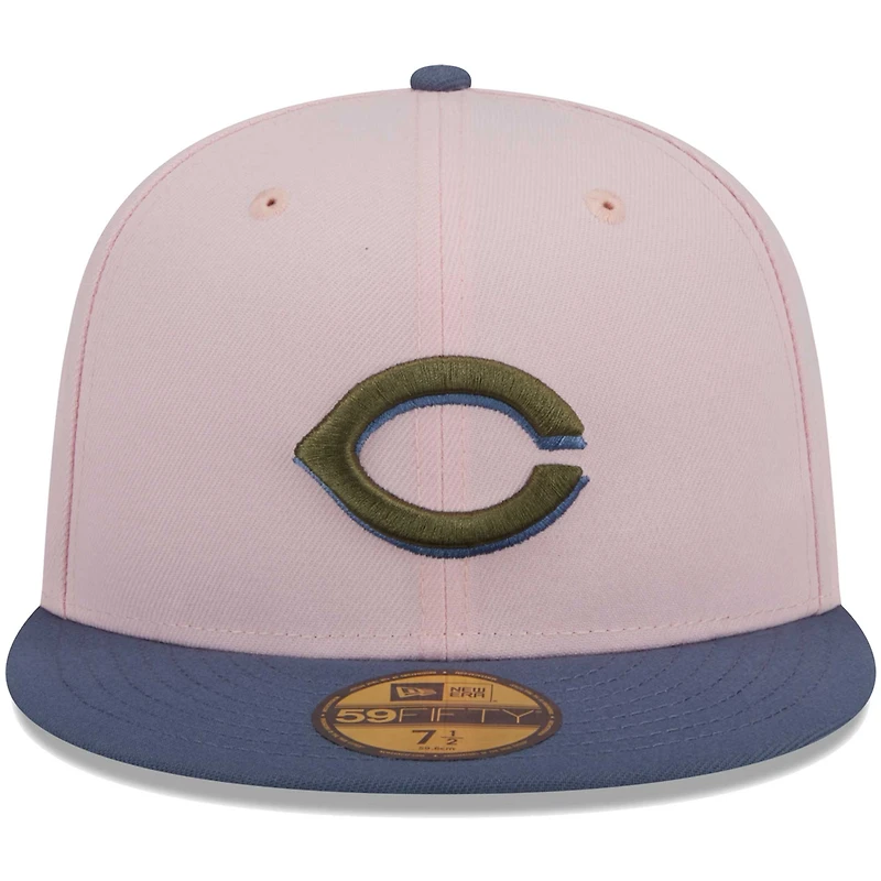 Casquette ajustée 59FIFTY avec sous-visière olive des Cincinnati Reds New Era pour homme, rose/bleu