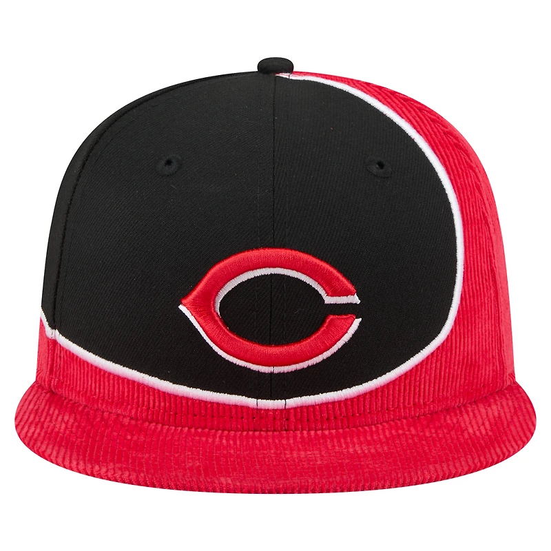 Casquette snapback rétro en velours côtelé rouge/noir Cincinnati Reds de New Era pour homme