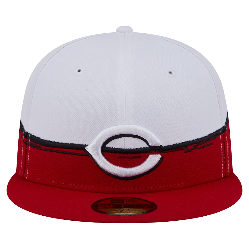 Men's New Era Red/White Cincinnati Reds Paint Stroke 59FIFTY Fitted Hat
