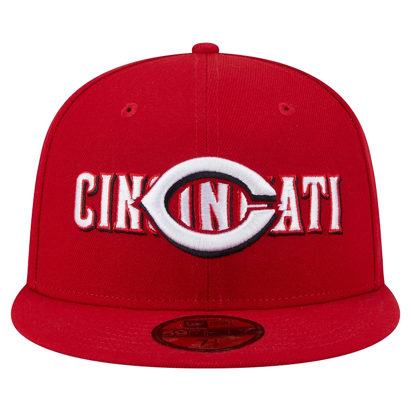 Casquette ajustée Overlap 59FIFTY des Cincinnati Reds de New Era pour homme