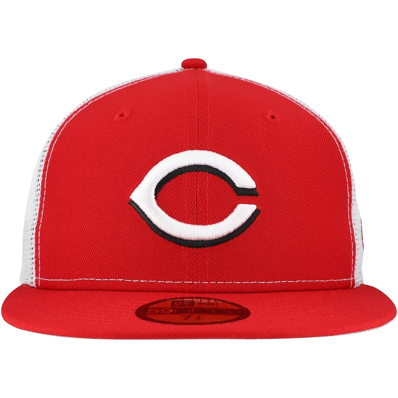 Men's New Era Red Cincinnati Reds Team Color 59FIFTY Trucker Fitted Hat