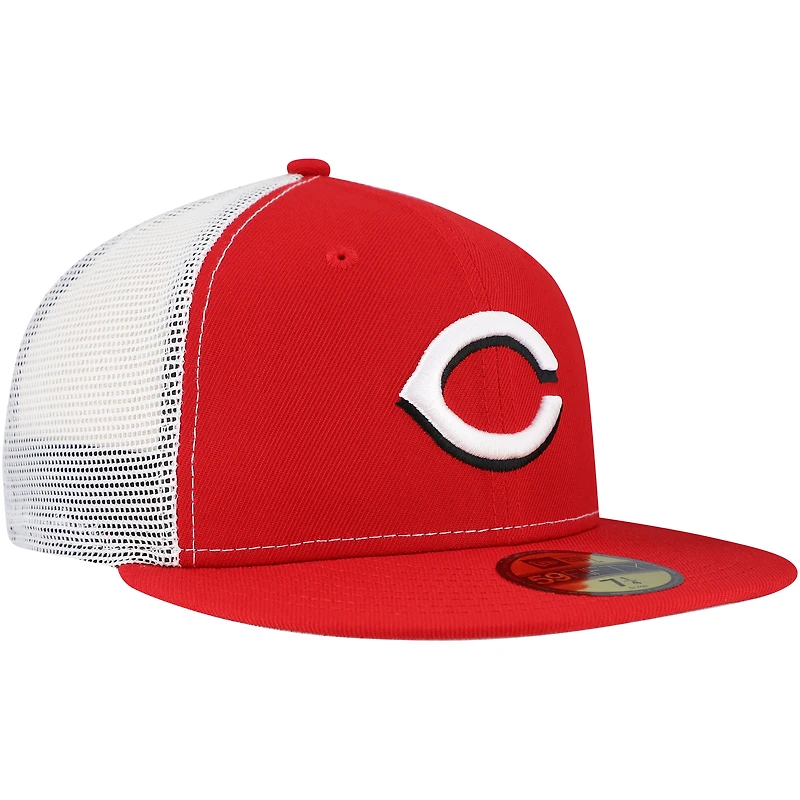 Men's New Era Red Cincinnati Reds Team Color 59FIFTY Trucker Fitted Hat