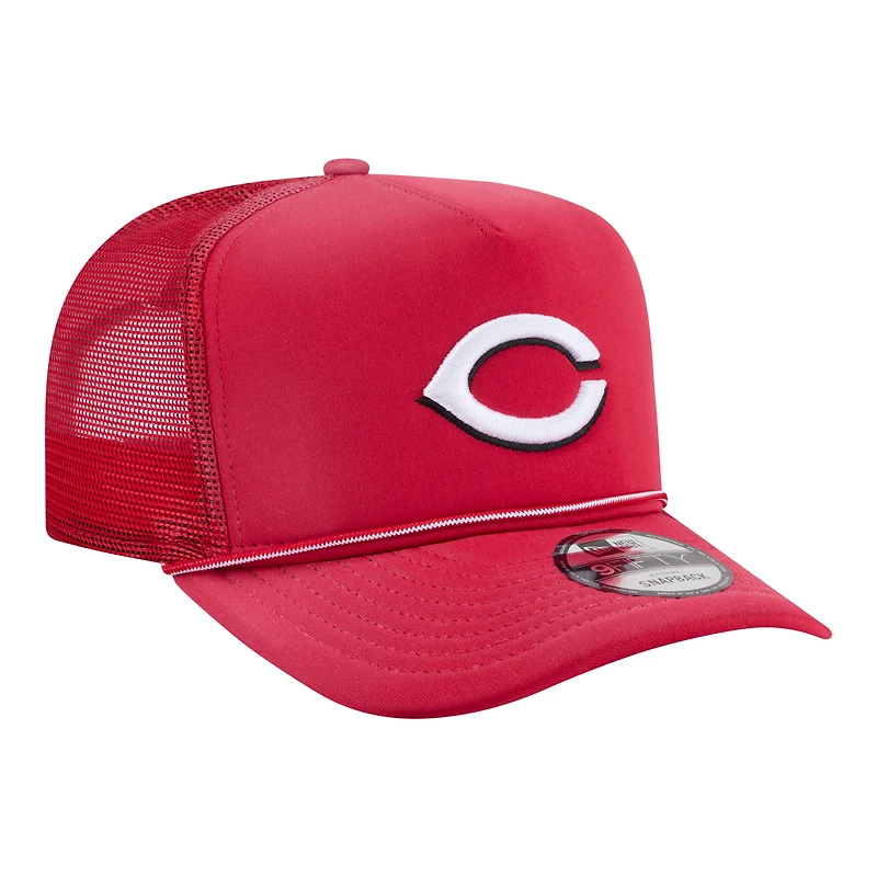 Men's New Era  Red Cincinnati Reds Worn A-Frame 9FIFTY Trucker Snapback Hat