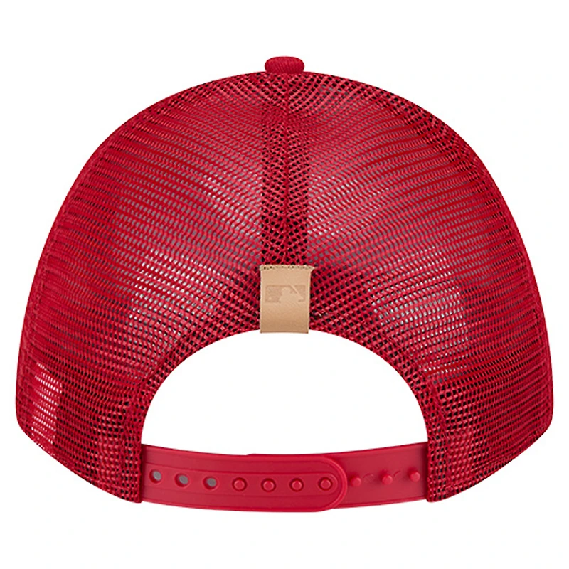 Men's New Era Stone/Red Cincinnati Reds Text A-Frame Trucker 9FORTY Hat