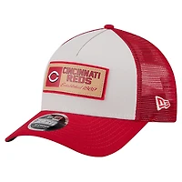 Men's New Era Stone/Red Cincinnati Reds Text A-Frame Trucker 9FORTY Hat