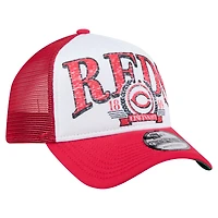 Casquette camionneur ajustable New Era 9FORTY A-Frame blanche/rouge des Cincinnati Reds pour homme