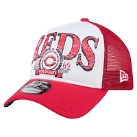 Casquette camionneur ajustable New Era 9FORTY A-Frame blanche/rouge des Cincinnati Reds pour homme