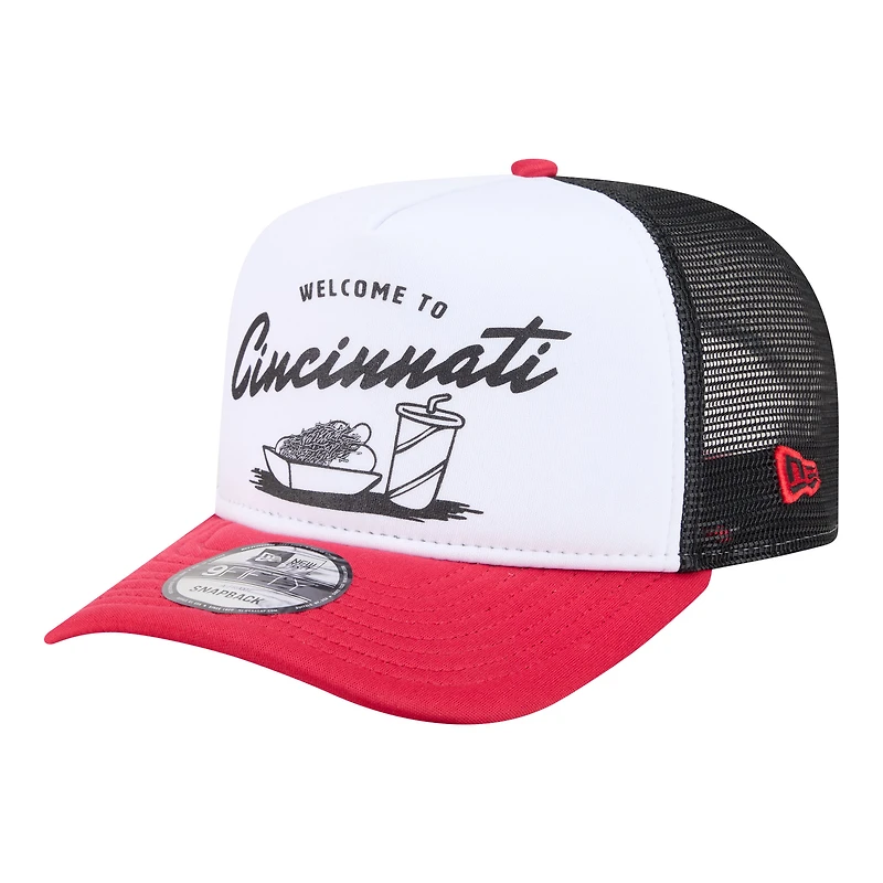 Men's New Era White/Red Cincinnati Reds Foodie A-Frame 9FIFTY Trucker Snapback Hat