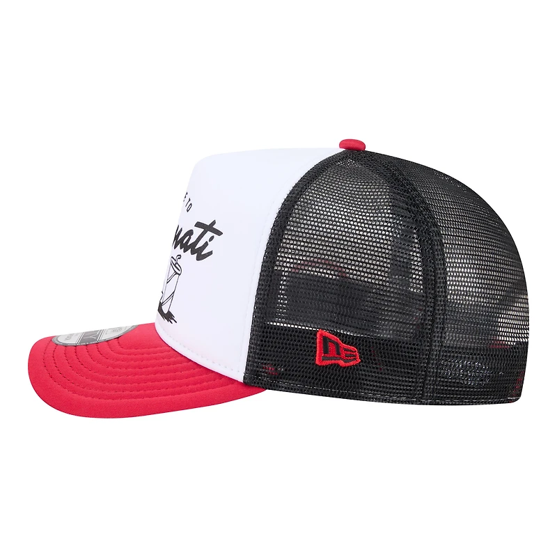 Men's New Era White/Red Cincinnati Reds Foodie A-Frame 9FIFTY Trucker Snapback Hat