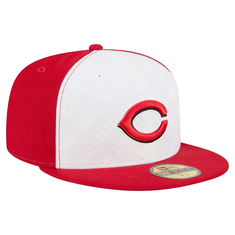 Casquette ajustée New Era 59FIFTY blanche/rouge pour homme des Cincinnati Reds