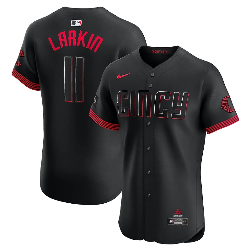 Men's Nike Barry Larkin Black Cincinnati Reds City Connect Sponsor Patch Elite Player Jersey