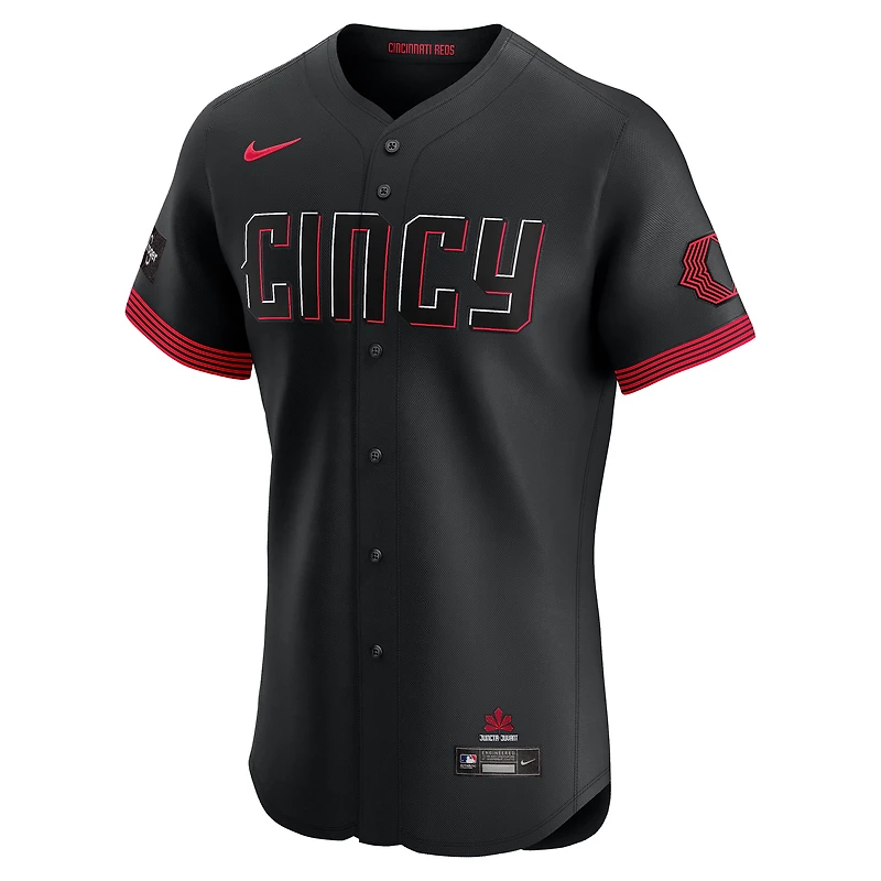 Men's Nike Barry Larkin Black Cincinnati Reds City Connect Sponsor Patch Elite Player Jersey