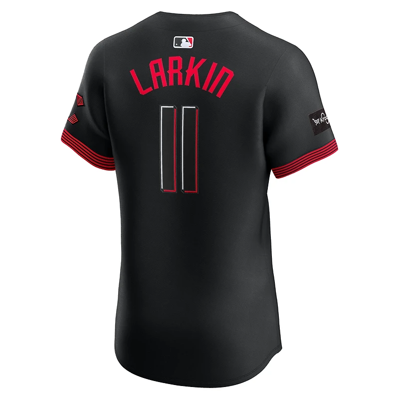Men's Nike Barry Larkin Black Cincinnati Reds City Connect Sponsor Patch Elite Player Jersey