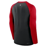 T-shirt à manches longues Nike Authentic Collection Game Time Raglan Dri-FIT pour homme, noir et rouge, des Reds de Cincinnati.