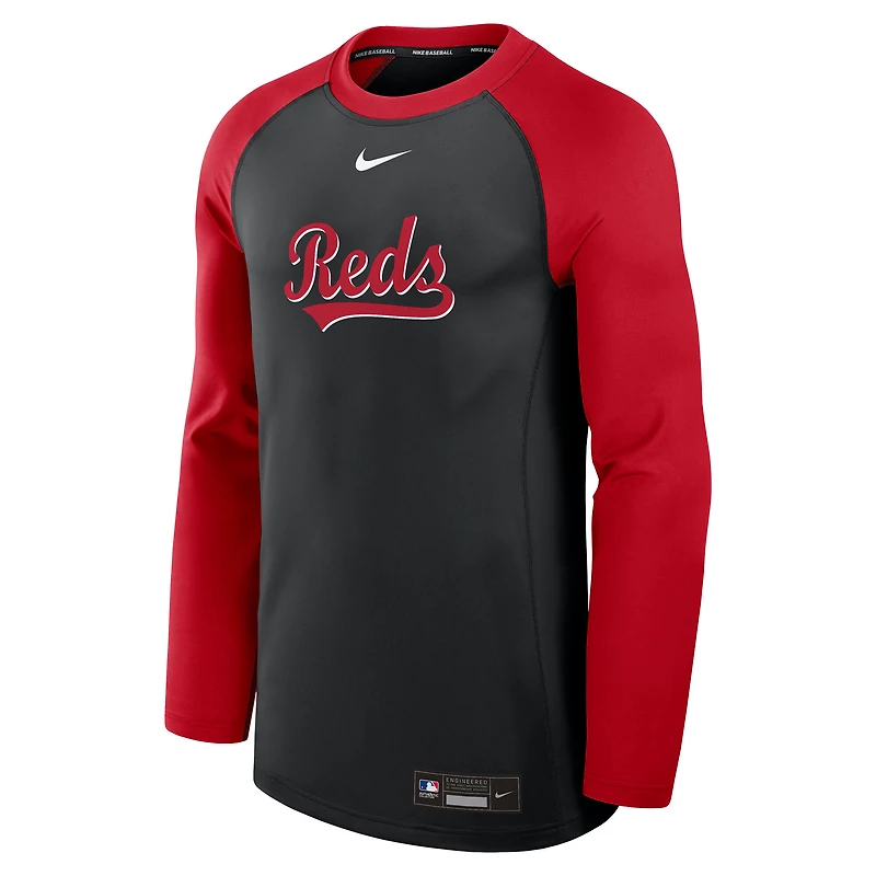 Sweat-shirt à capuche Nike noir/rouge Cincinnati Reds Authentic Collection Game Time Raglan Performance pour homme