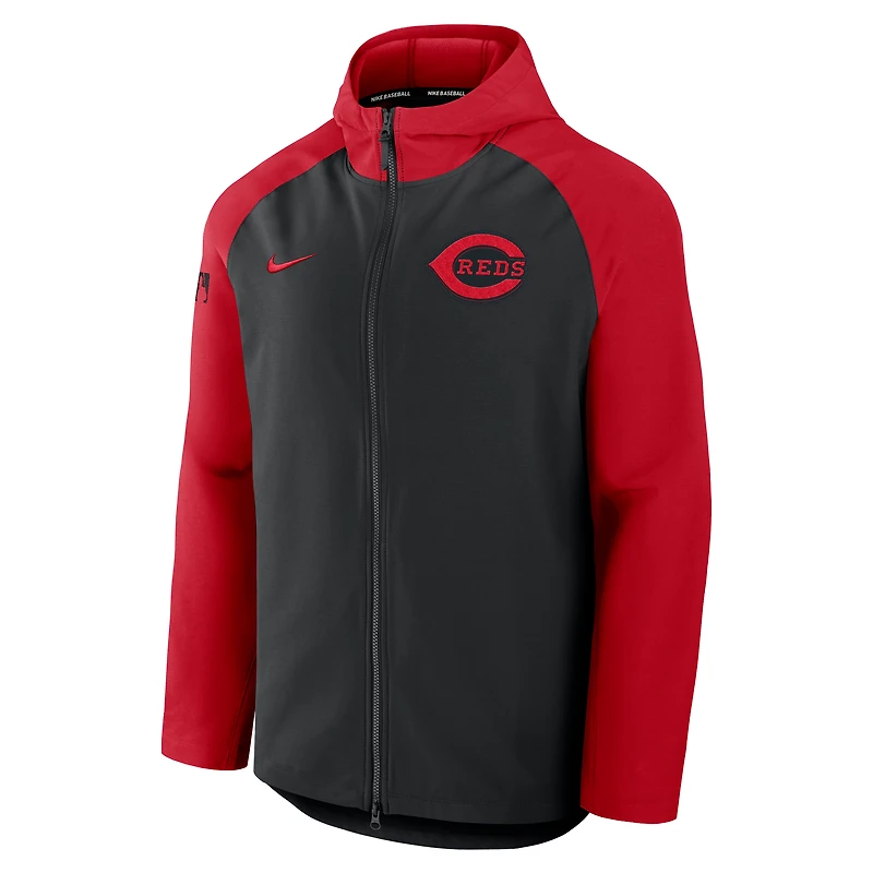Veste Nike noire/rouge Cincinnati Reds Authentic Collection Raglan Performance entièrement zippée pour homme