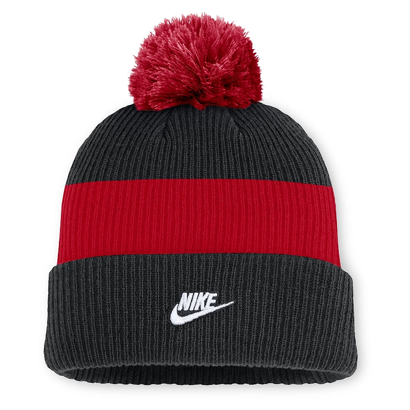 Men's Nike Black/Red Cincinnati Reds Cooperstown Collection Peak Standard Cuffed Knit Hat with Pom