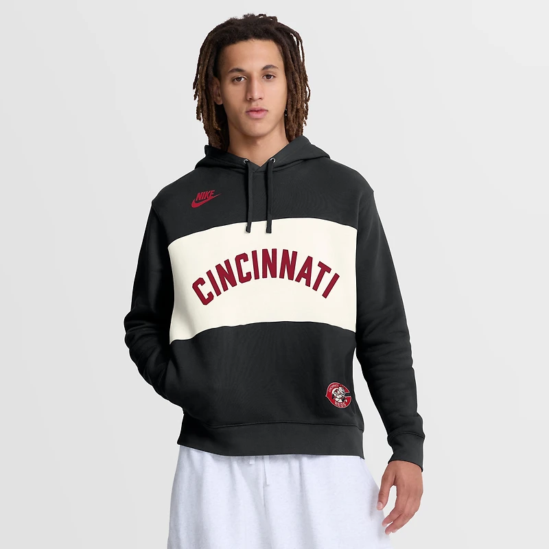 Sweat à capuche Nike noir pour homme, collection Cincinnati Reds 1975 Cooperstown Legacy Color-Block