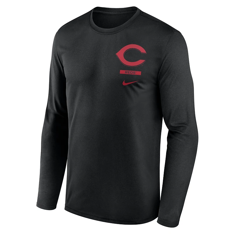 T-shirt à manches longues Nike Cincinnati Reds 2-Hit Legend Dri-FIT noir pour homme