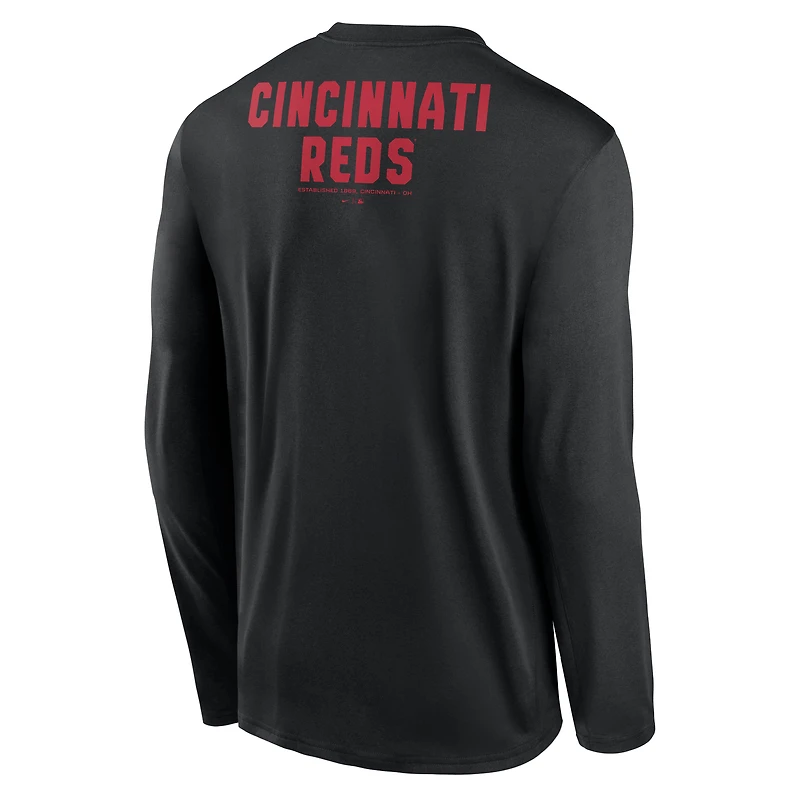 T-shirt à manches longues Nike Cincinnati Reds 2-Hit Legend Dri-FIT noir pour homme