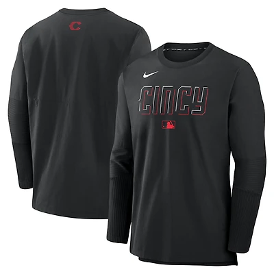 T-shirt Nike noir à manches longues City Connect pour homme, collection Authentic des Reds de Cincinnati, léger et performant, en mélange tri-couche.