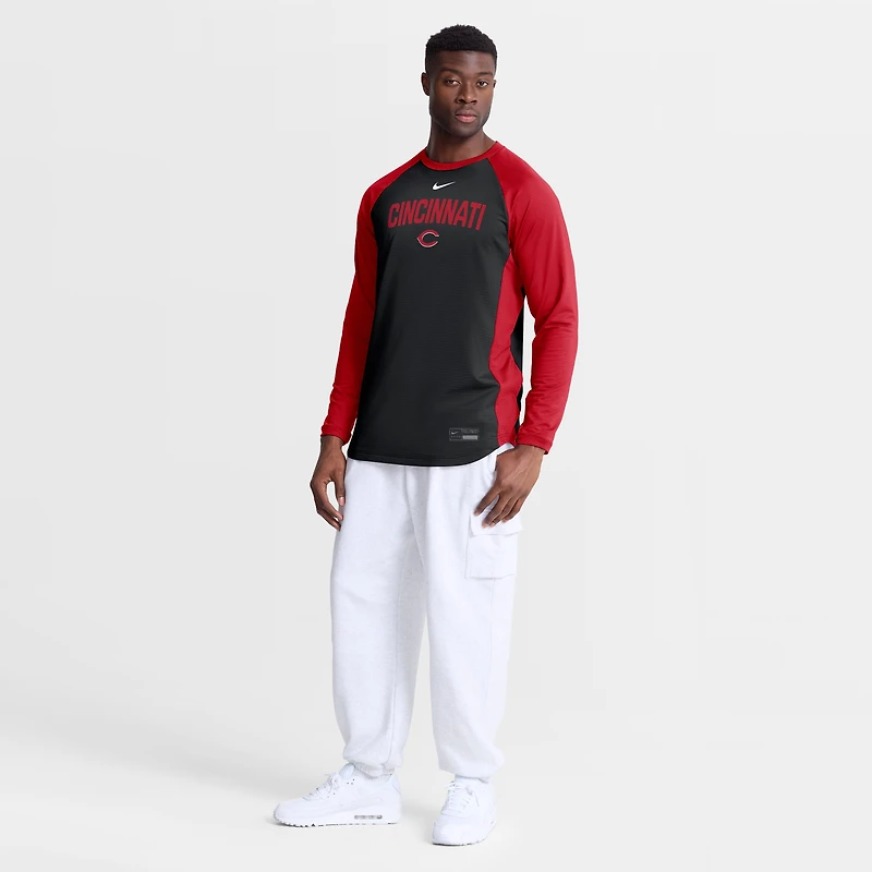 Sweat-shirt raglan Nike Authentic Collection pour homme, noir, Cincinnati Reds