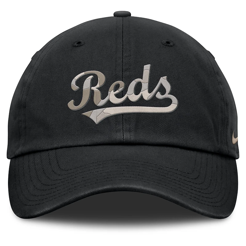 Casquette ajustable Nike noire Cincinnati Reds Camo Pack Club pour homme