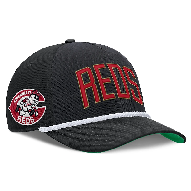 Casquette ajustable Nike Rise noire pour homme, collection Cooperstown des Reds de Cincinnati