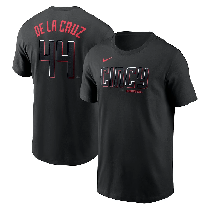 T-shirt Nike Elly de La Cruz noir pour homme des Reds Cincinnati City Connect Fuse avec nom et numéro