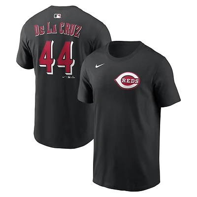 Men's Nike Elly De La Cruz Black Cincinnati Reds Name & Number T-Shirt