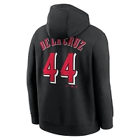 Sweat à capuche en molleton Nike Elly de La Cruz noir pour homme, avec nom et numéro du joueur des Reds Cincinnati
