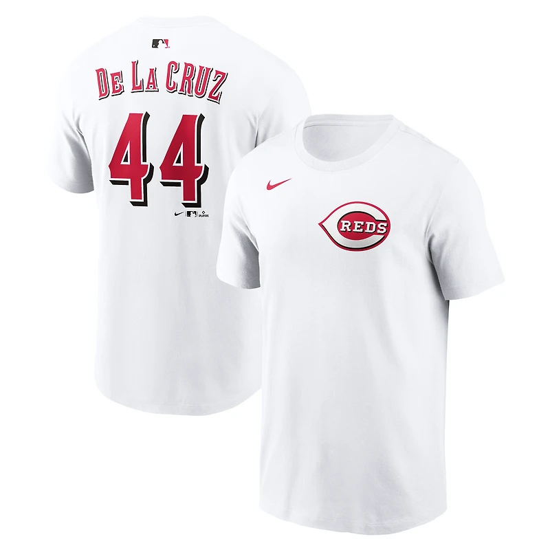 T-shirt Nike Elly de La Cruz blanc pour homme, avec nom et numéro des Reds Cincinnati