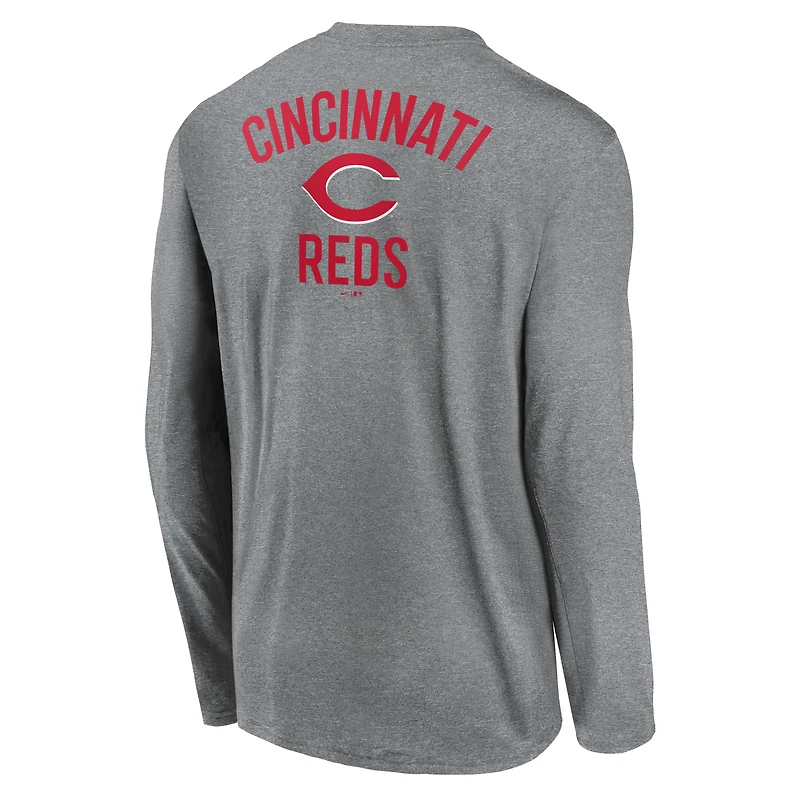 Men's Nike Heather Charcoal Cincinnati Reds 2-Hit Legend Dri-FIT Long Sleeve T-Shirt