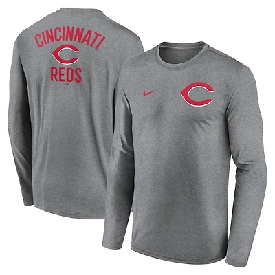 T-shirt à manches longues Nike Dri-FIT 2-Hit Legend pour homme, anthracite chiné, des Reds de Cincinnati