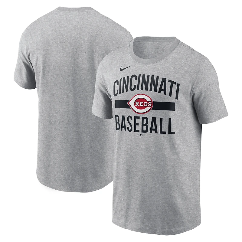 T-shirt arqué Nike pour homme, gris chiné, des Cincinnati Reds