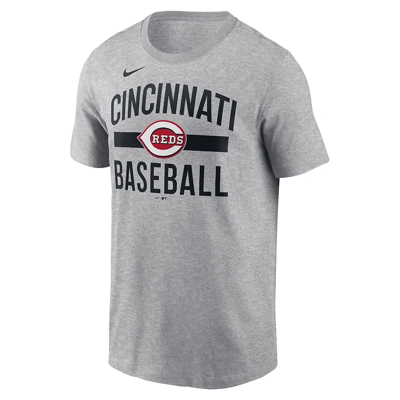 T-shirt arqué Nike pour homme, gris chiné, des Cincinnati Reds