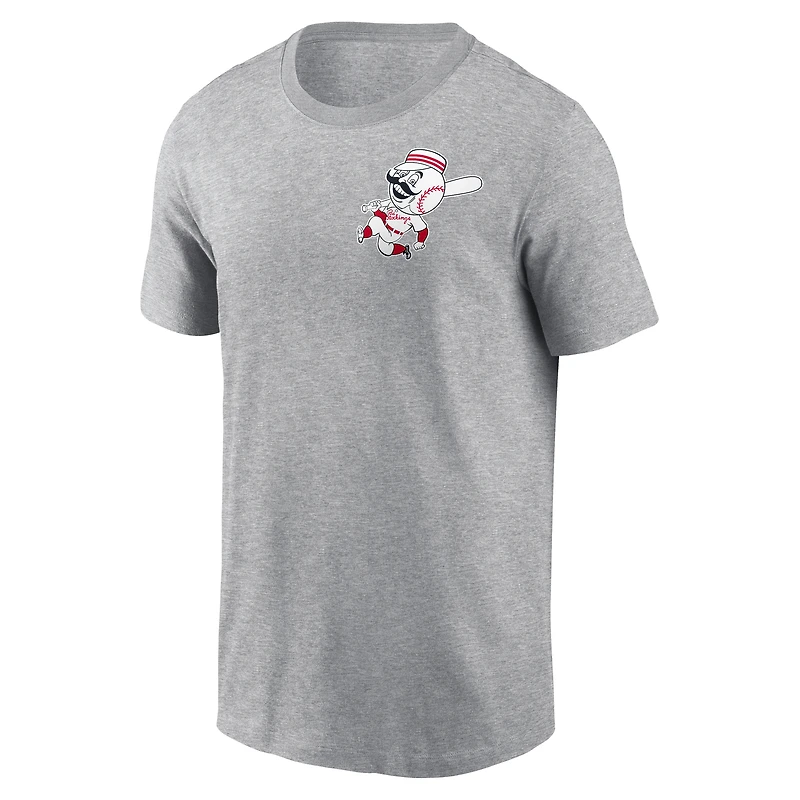 Men's Nike Heather Gray Cincinnati Reds Cooperstown Collection Large Logo 2-Hit T-Shirt