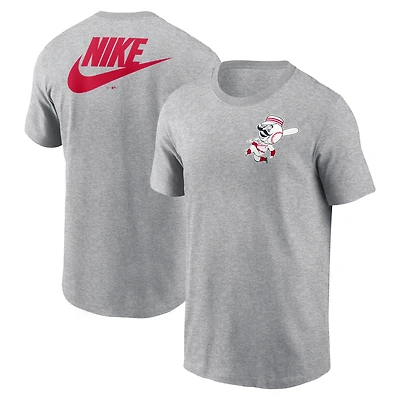 T-shirt Nike gris chiné pour homme, collection Cooperstown, avec grand logo 2-Hit des Cincinnati Reds